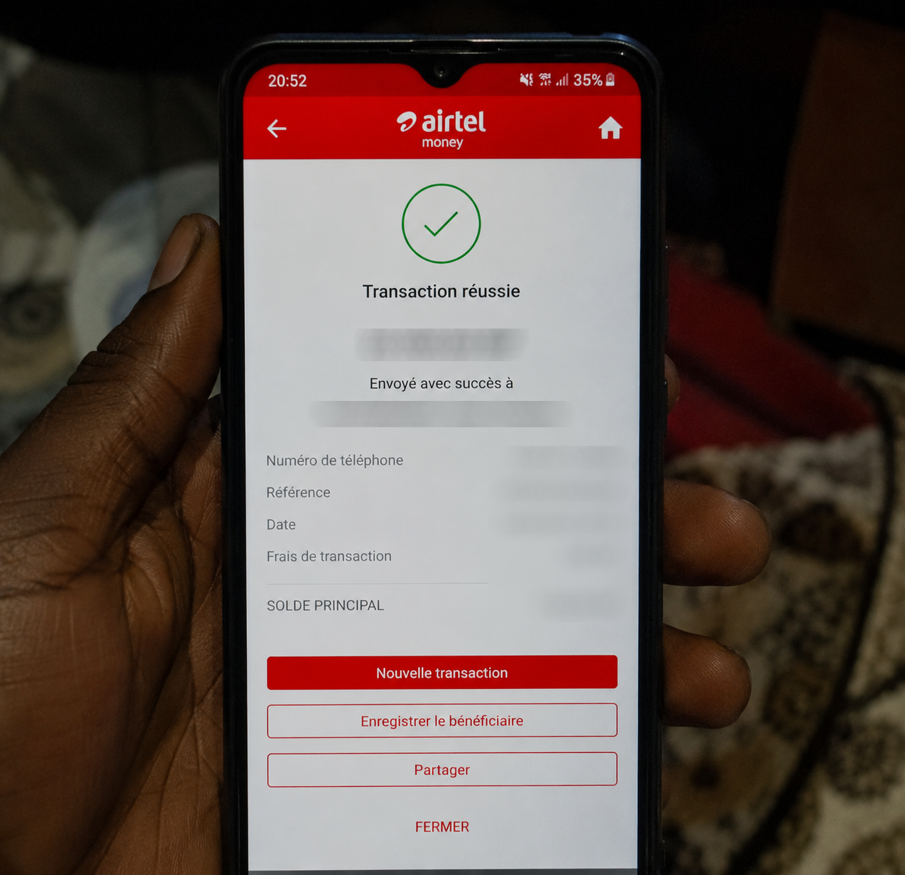 Transaction Mobile Money réussie